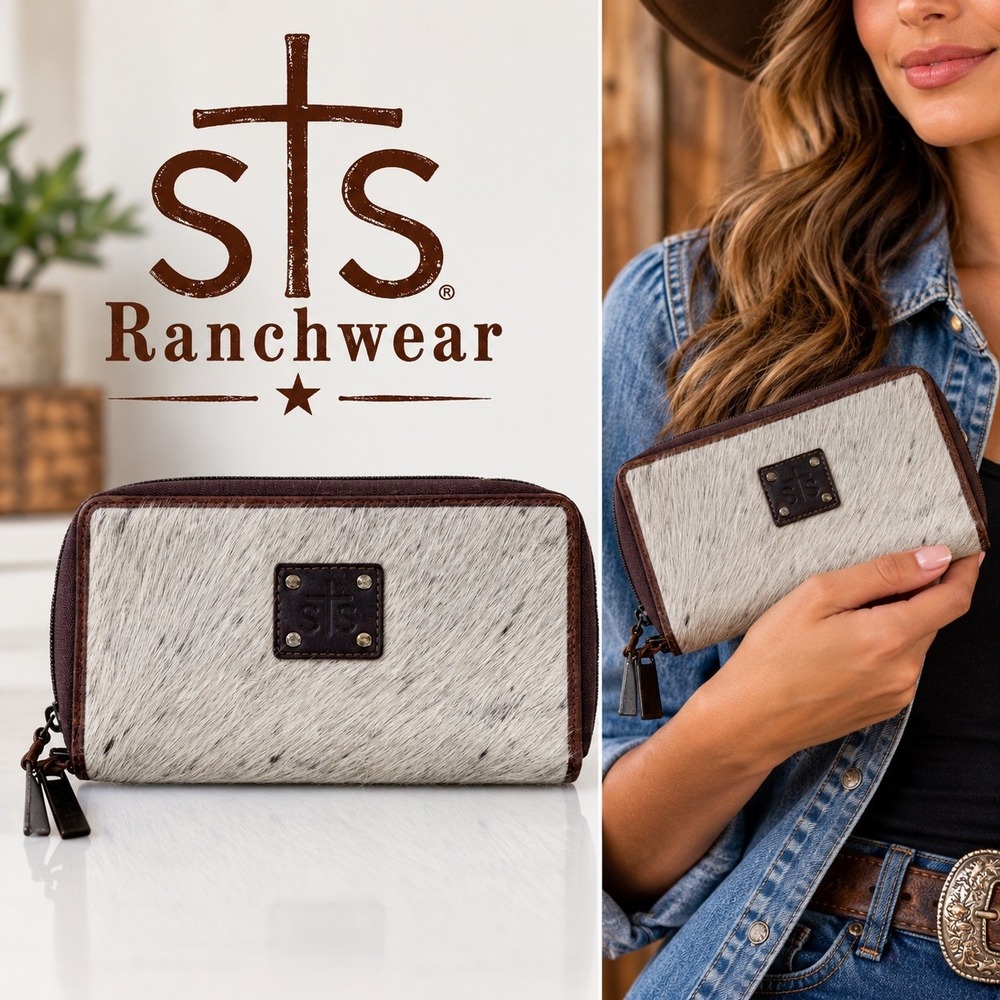 STS Ranchwear Cowhide Kacy Organizer Wallet Hair on Hide Leather Western Logo